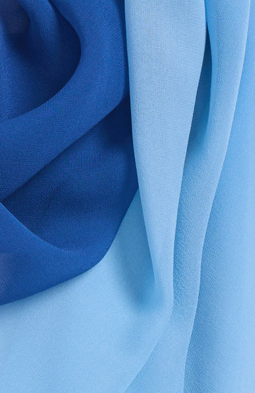 Blue Ombre | Silk & Chiffon Long Scarf