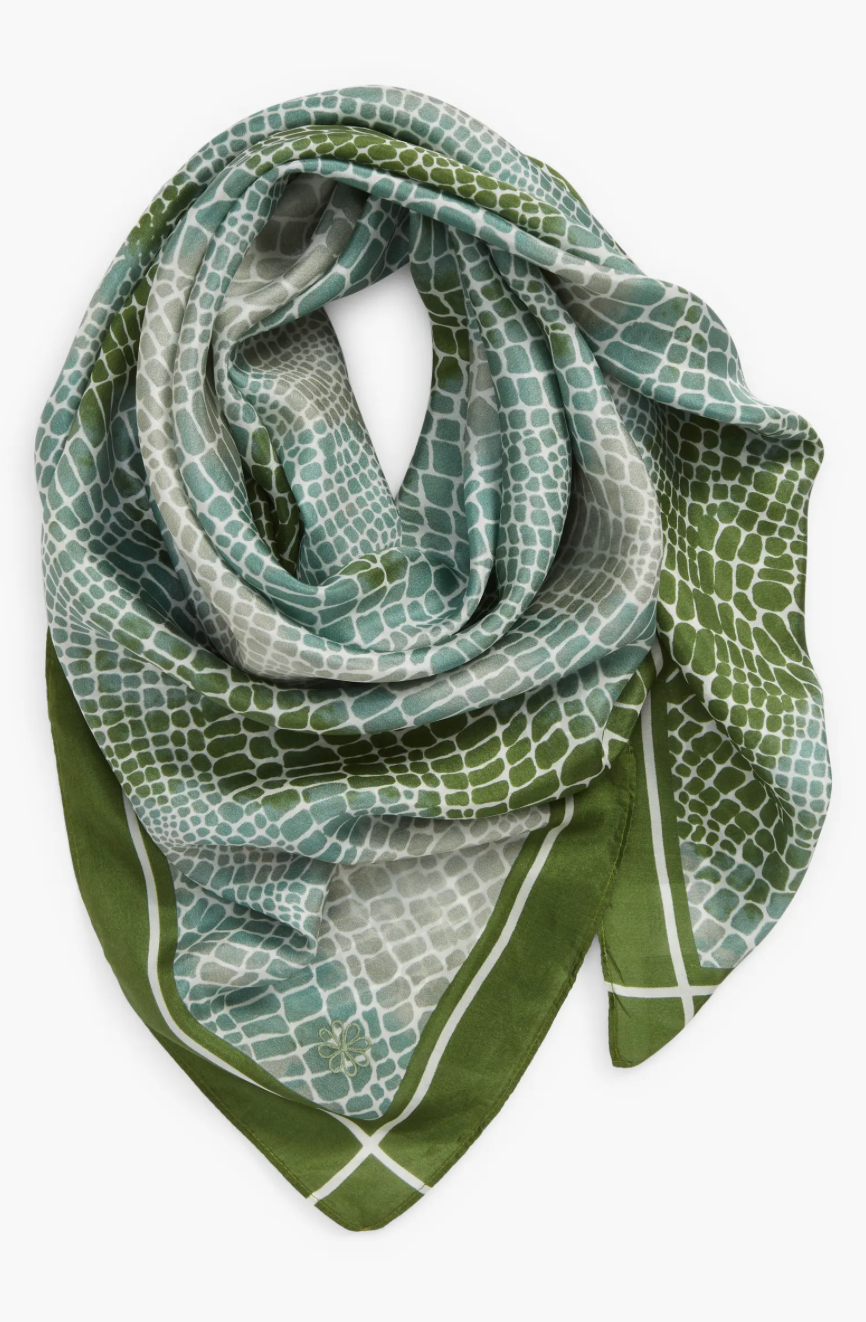 Green Bronze Snake | Silk Square Headscarf