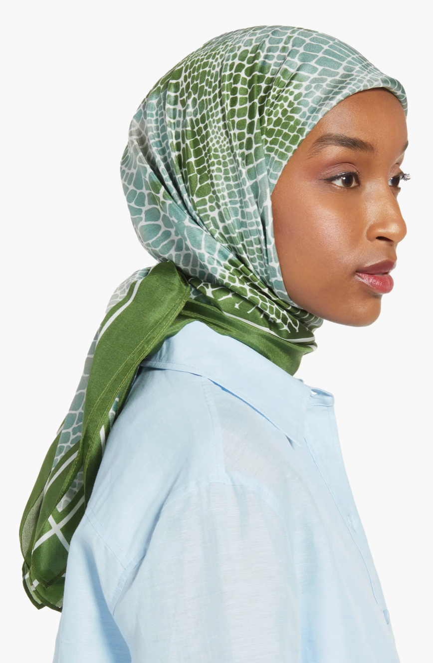 Green Bronze Snake | Silk Square Headscarf