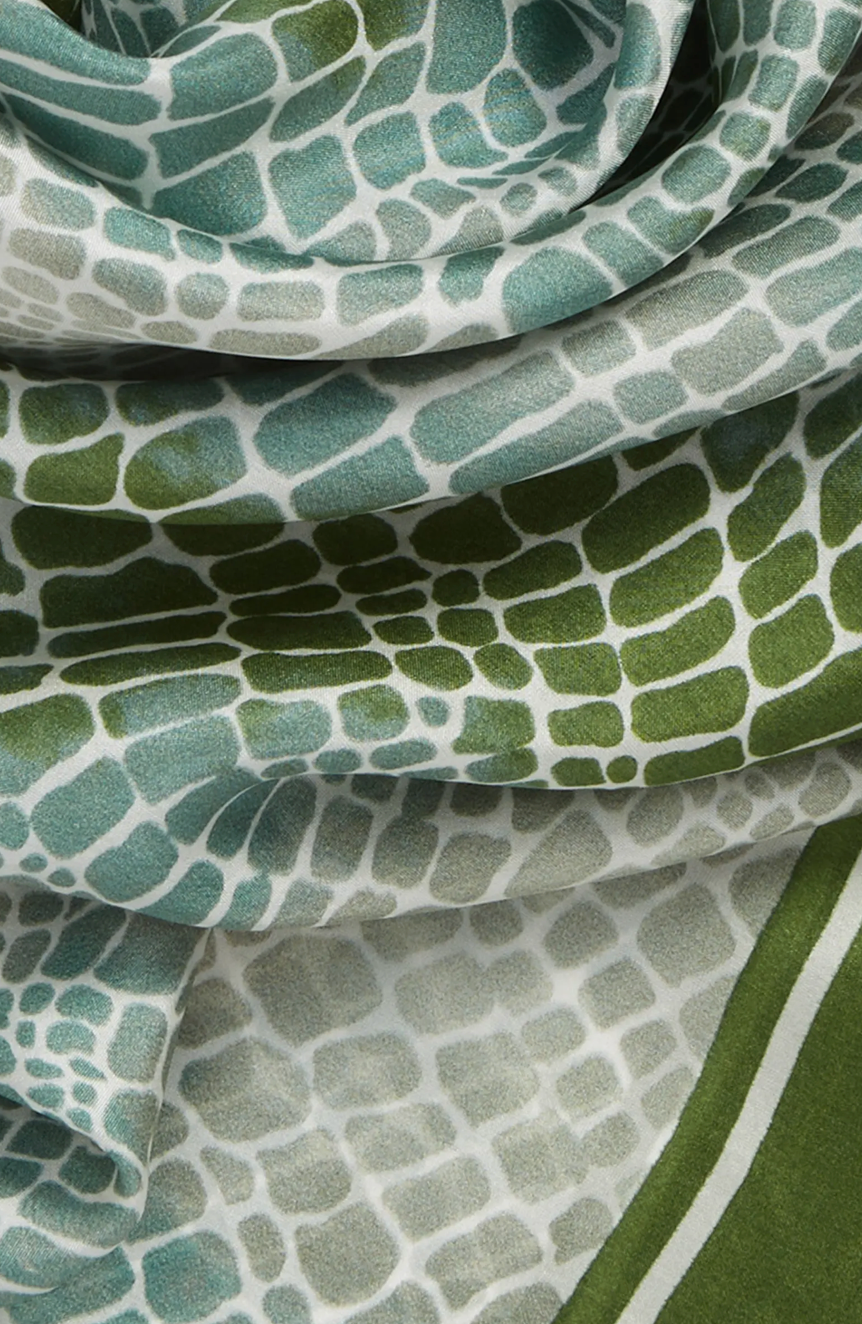 Green Bronze Snake | Silk Square Headscarf